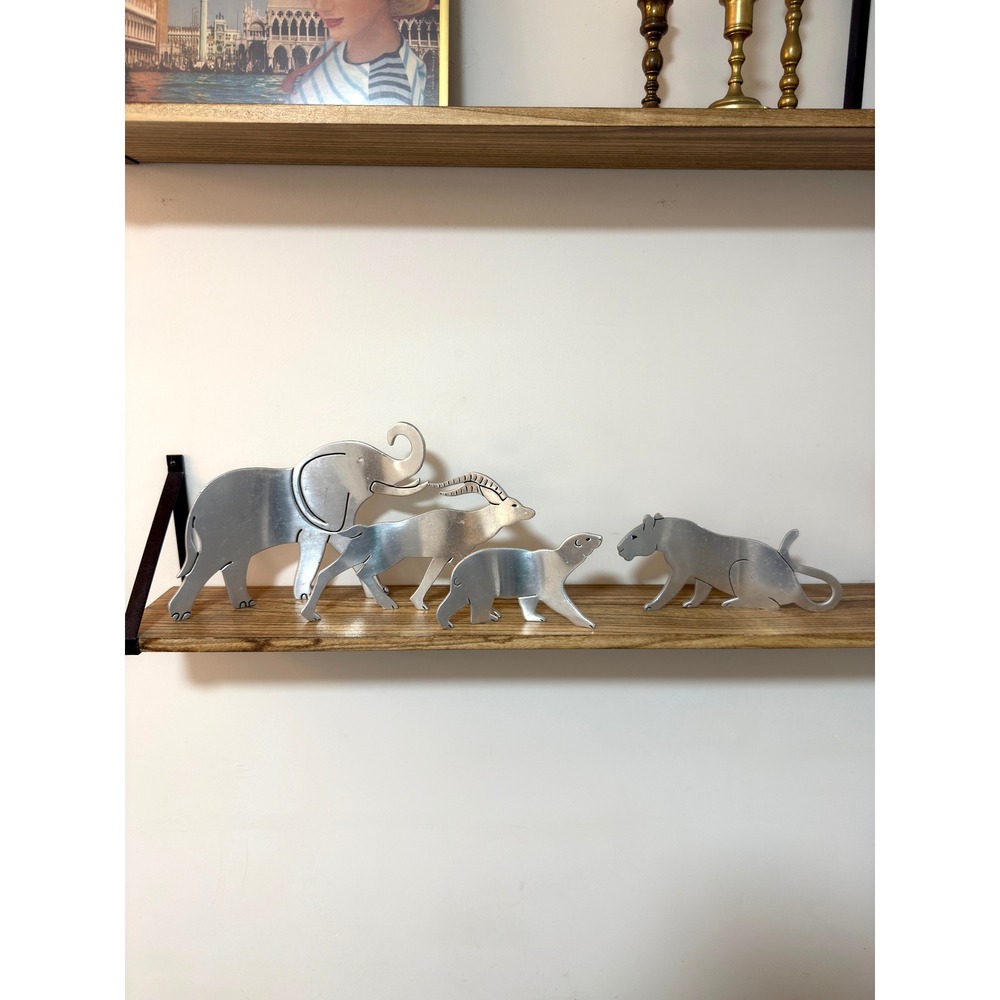 Vintage 70s 80s Aluminum Nesting Elephant Antelope Polar Bear Lion Animals